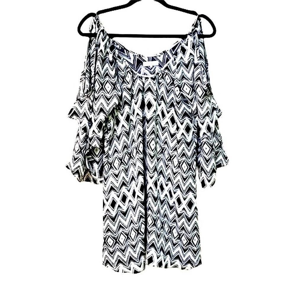 Parker Chevron Print Silk Cold shoulder Mini Dress